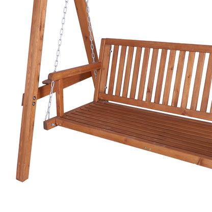 Outsunny 3 Seater Garden Swing Seat Wooden Swing Chair Hammock Bench Lounger with Canopy, Natural 