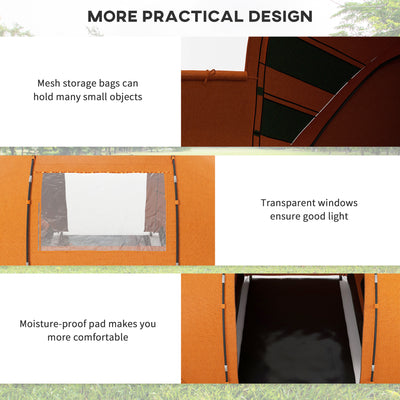 Outsunny 4-6 Man Camping Tent w/ Two Bedroom, Hiking Sun Shelter, UV Protection Tunnel Tent, Orange 
