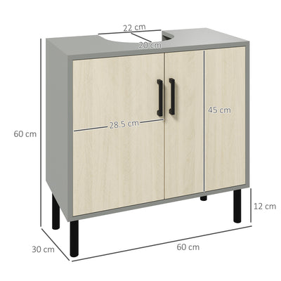 kleankin Under Sink Cabinet, Bathroom Vanity Unit, Storage Cupboard with Double Doors and Storage Shelves, 60x30x60cm, Natural 