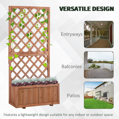 Outsunny 72.5 x 31.5 x 149.5 cm 45L Garden Wooden Pine Trough Planter with Topped Trellis Climbing Plants Flower Raised Bed, Orange 
