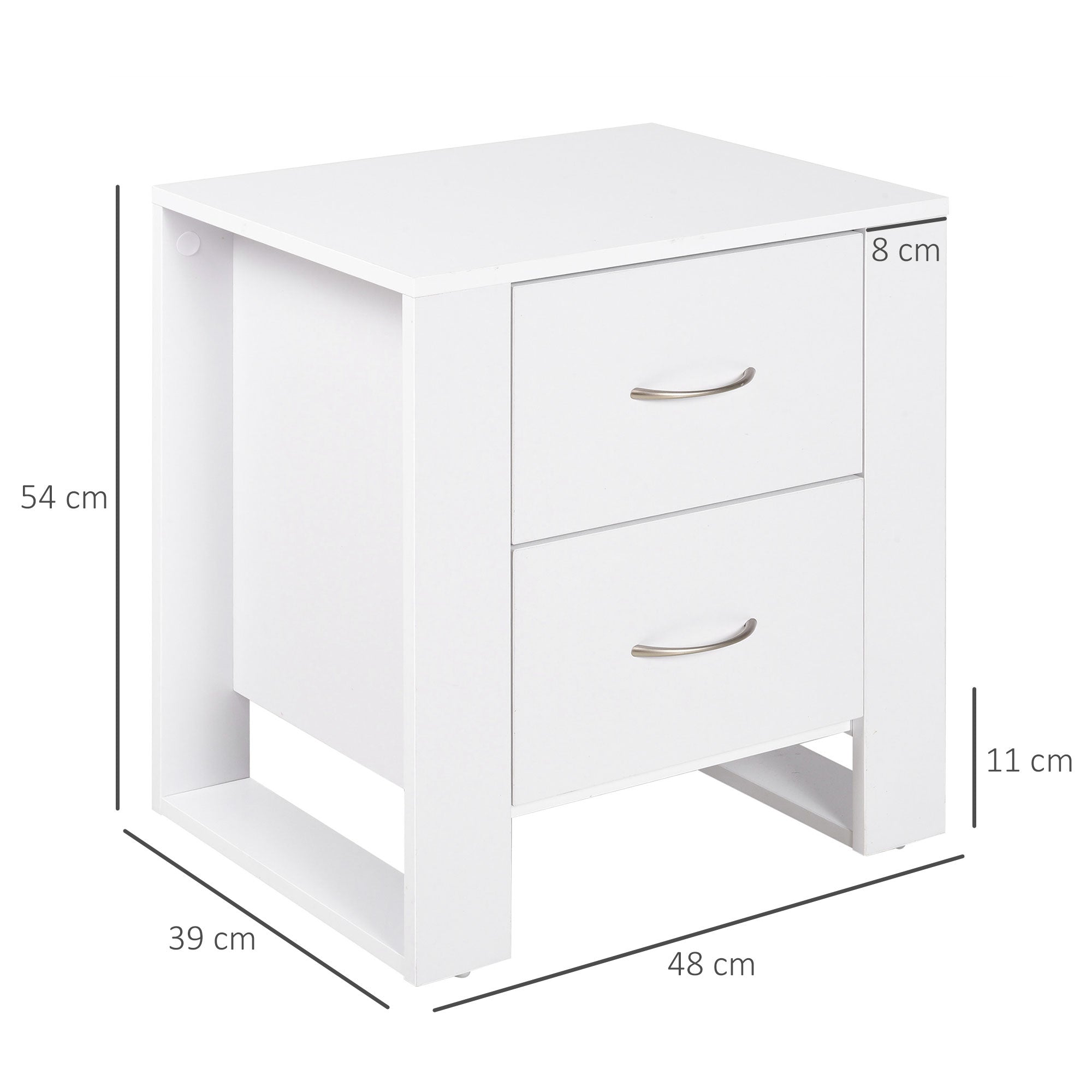 HOMCOM Bedside Table with 2 Drawers, Nightstand with Handles and Elevated Base, Side Table for Bedroom, Living Room, Set of 2, White 