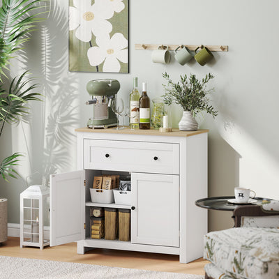 HOMCOM Sideboard Storage Cabinet, Morden Kitchen Cupboard with Adjustable Shelf, Drawer and Double Doors, Sideboard for Living Room, Dining Room, Hallway, White 