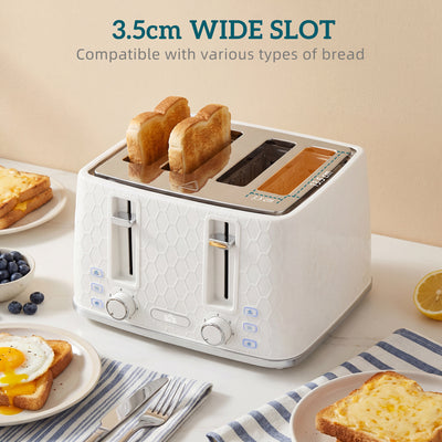 HOMCOM Kettle and Toaster Set, 1.7L 3000W Rapid Kettle with Strix Thermostat, 4 Slice Toaster with 7 Browning Controls, Cream 