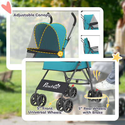 PawHut Dog Stroller, Foldable Cat Dog Pram for Miniature Breeds, Pet Stroller with Brake, Mesh Windows, Dark Green 