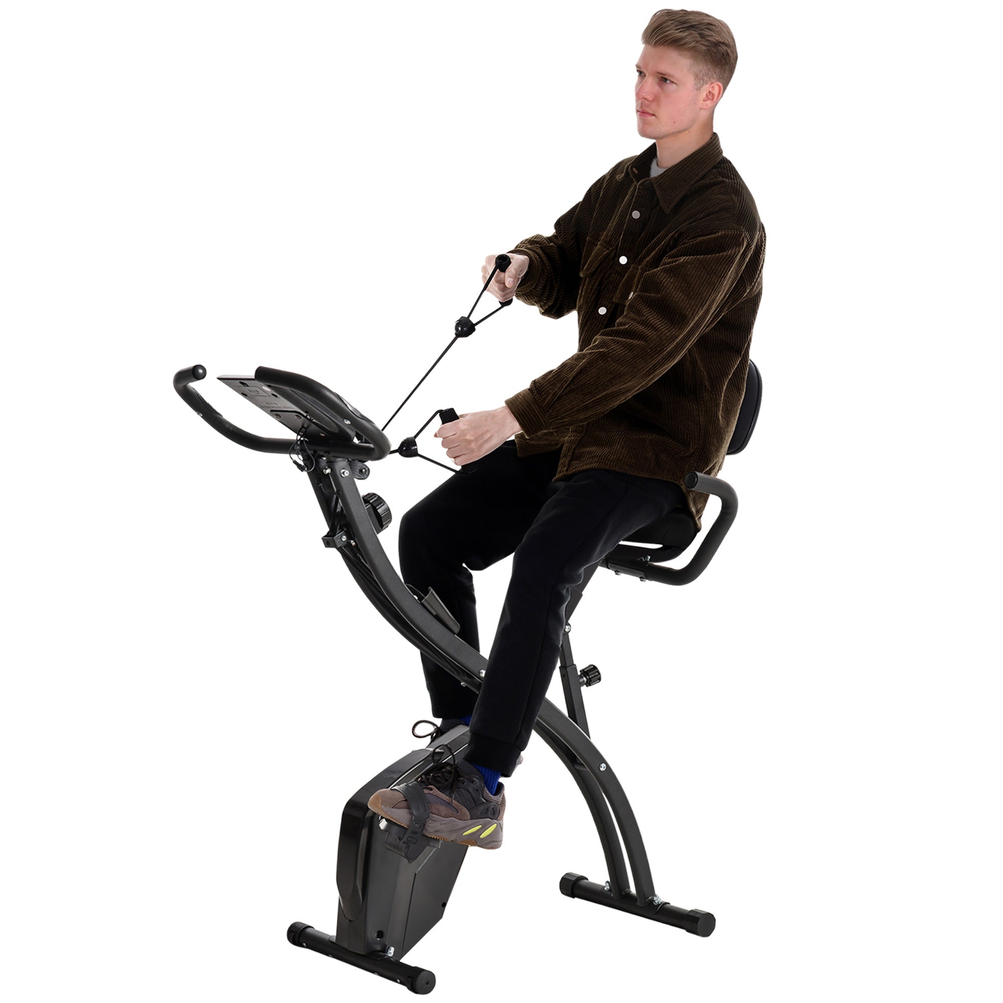 HOMCOM 2-in-1 Folding Exercise Bike with 8-Level Magnetic Resistance, Arm Resistance Band, Pulse Sensor, Black 