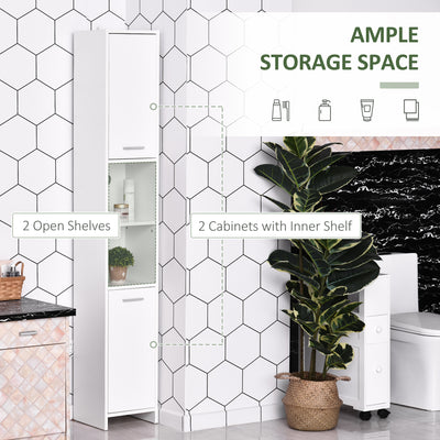 HOMCOM Bathroom Floor Storage Cabinet Slim Tallboy w/ Door Cupboard & Shelves For Living Room, Bedroom, Hallway White 