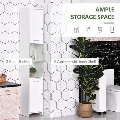 HOMCOM Bathroom Floor Storage Cabinet Slim Tallboy w/ Door Cupboard & Shelves For Living Room, Bedroom, Hallway White 