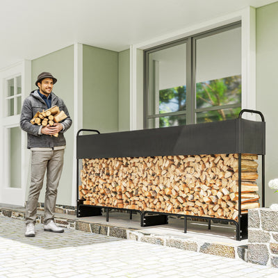 Outsunny 8.5ft Firewood Rack, Heavy Duty Log Storage Holder with Waterproof 600D Oxford Log Cover for Fireplace Fire Pits Outdoor Patio Wood Storage, 500 kg Large Capacity, Black 