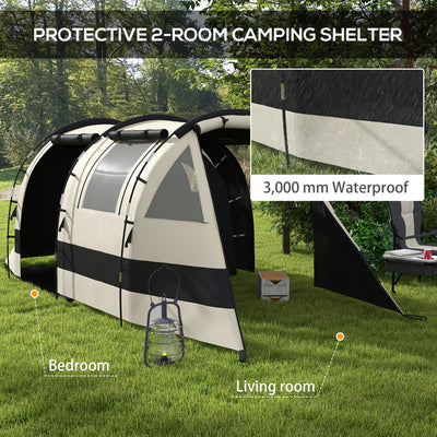 Outsunny Four Man, Two Room Blackout Tent, with Accessories - Khaki 