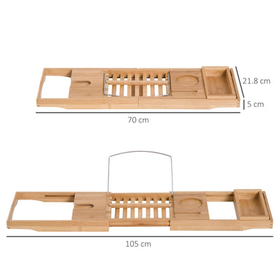 HOMCOM Extendable Bamboo Bathtub Shelf Rack Bath Caddy Tray Bathroom Storage, Set of 2 