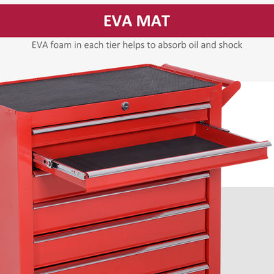 DURHAND 7-Drawer Rolling Tool Chest on Wheels, Lockable Tool Cabinet with Side Handle, Metal Tool Box Trolley for Garage, Workshop, Red 