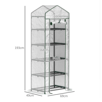 Outsunny 193cm Five Shelf Mini Greenhouse - White 