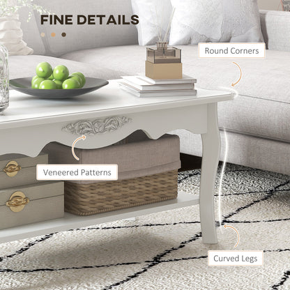 HOMCOM White Coffee Table Wood Cocktail Tea Centre Table with Storage Shelf for Living Room Reception Room, 94L x 44W x 42H cm 