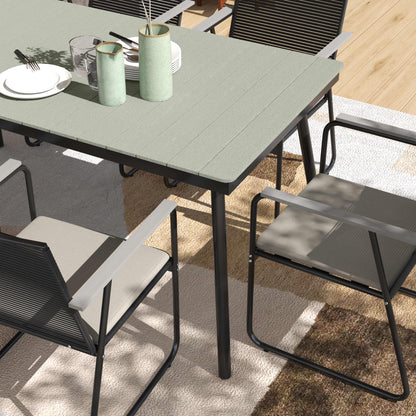 Outsunny 6 Seater Garden Dining Set with Soft Cushions, Rattan Backrest, Rectangular Plastic Top, Garden Furniture Set, Outdoor Dining Table and Chairs for Patio, Balcony, Poolside, Grey 