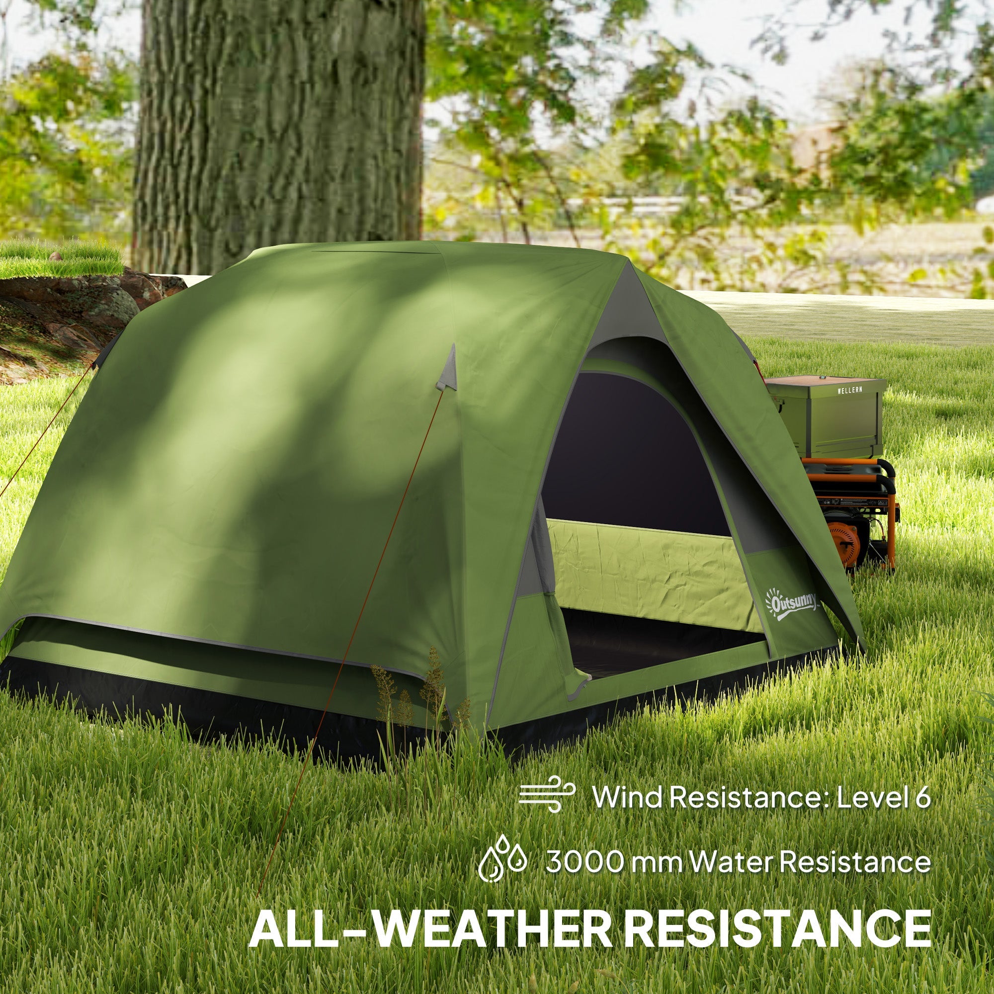 Outsunny 3-4 Person Camping Tent, Easy Set Up Waterproof Dome Tent with Sewn-in Groundsheet, Mesh Windows, Pocket and Hook for Camping, Hiking, Backpacking, Olive Green and Grey 
