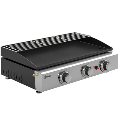 Outsunny 3 Burner Grill Griddle, Portable Gas Plancha with Warming Rack, 7.5 kW, Tabletop Gas BBQ with Grease Cup, Black 