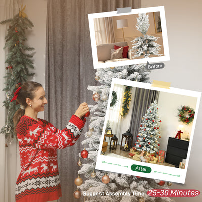 HOMCOM 7ft Flocked Artificial Christmas Tree 