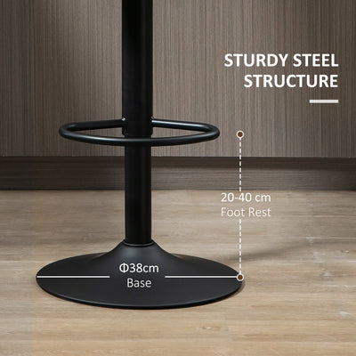 HOMCOM Adjustable Swivel Bar Stools Set of 2, Barstools with Footrest and Backrest, Steel Frame Gas Lift, for Kitchen Counter Dining Room, Brown 