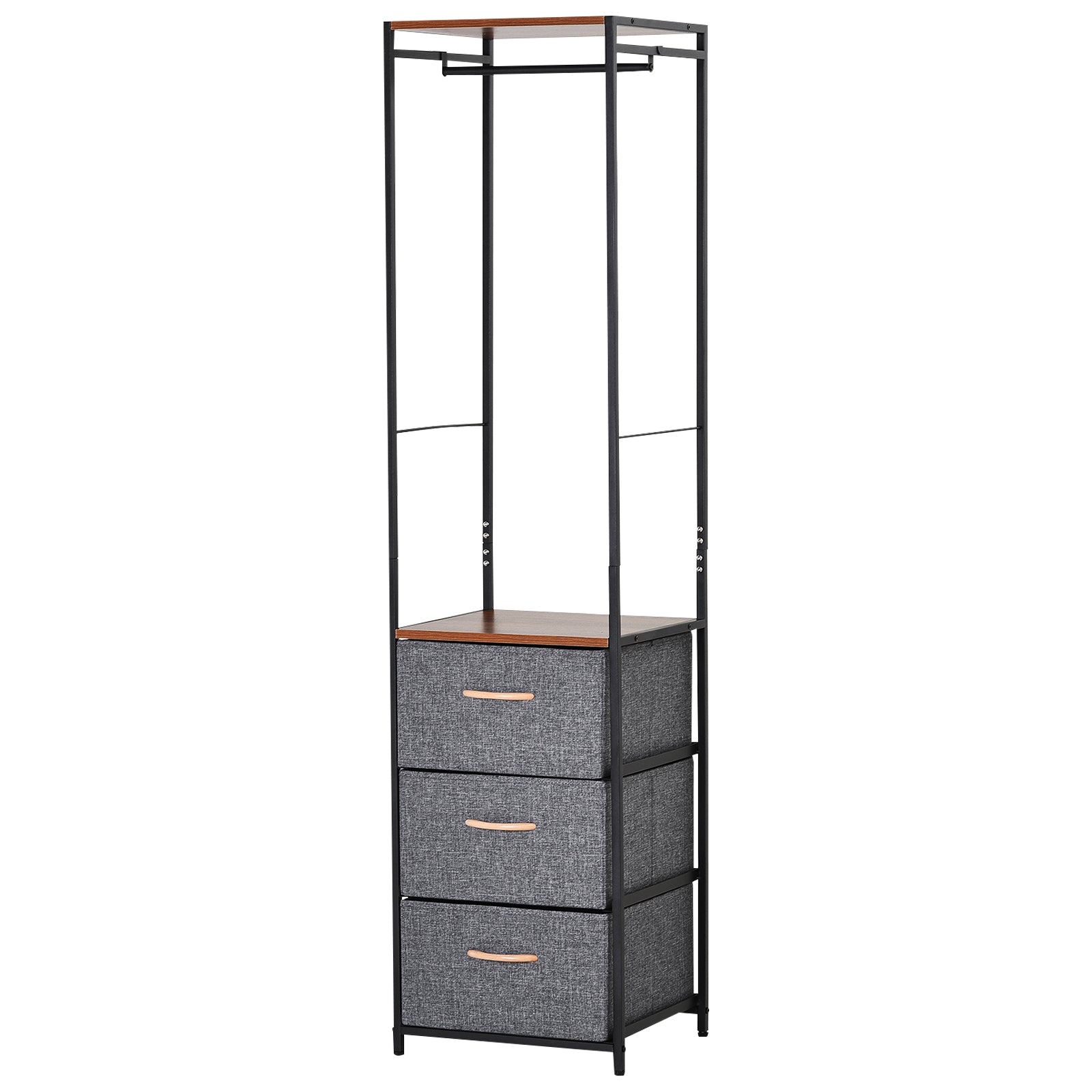 HOMCOM Coat Rack with 3 Drawers Storage Rack with Steel Frame for Bedroom Hallway Home Furniture Grey 