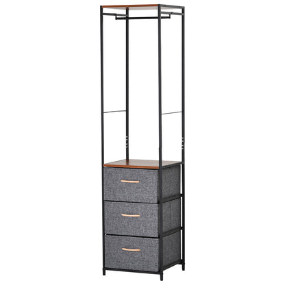 HOMCOM Coat Rack with 3 Drawers Storage Rack with Steel Frame for Bedroom Hallway Home Furniture Grey 