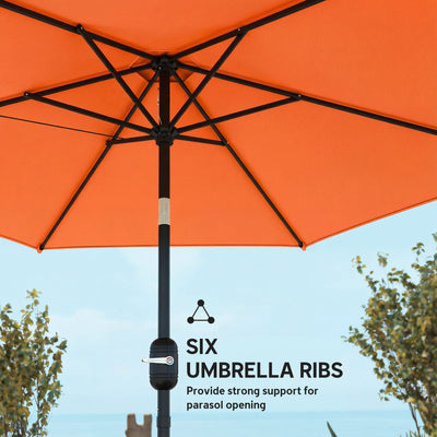 Outsunny 2.6 m Garden Parasol Umbrella with Aluminium Pole, Outdoor Patio Umbrella with Tilt and Crank, Vent, Orange 
