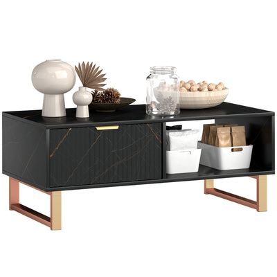 HOMCOM Elegant Marble Effect Storage Coffee Table - Black 