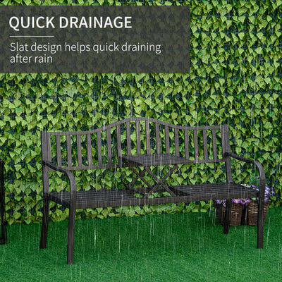 Outsunny Metal Outdoor Bench with Liftable Middle Table, Patio Loveseat, Garden Bench for Garden, Porch, Seats 2–3 People, Black 