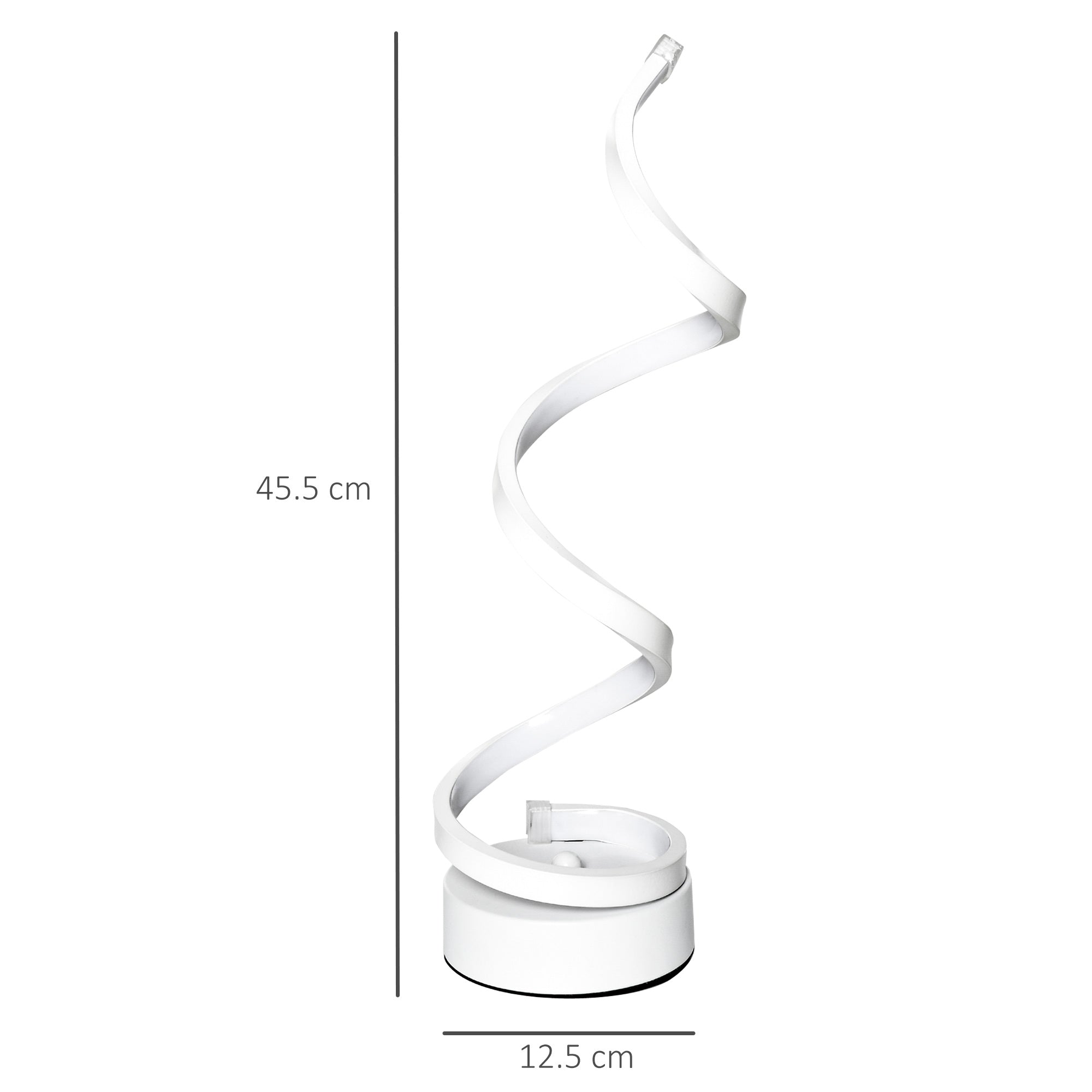 HOMCOM Modern Wave-Shaped LED Table Lamp with Round Metal Base for Living Room, Bedroom, Study, Dining Room, Office, Cool White 6000K, White 