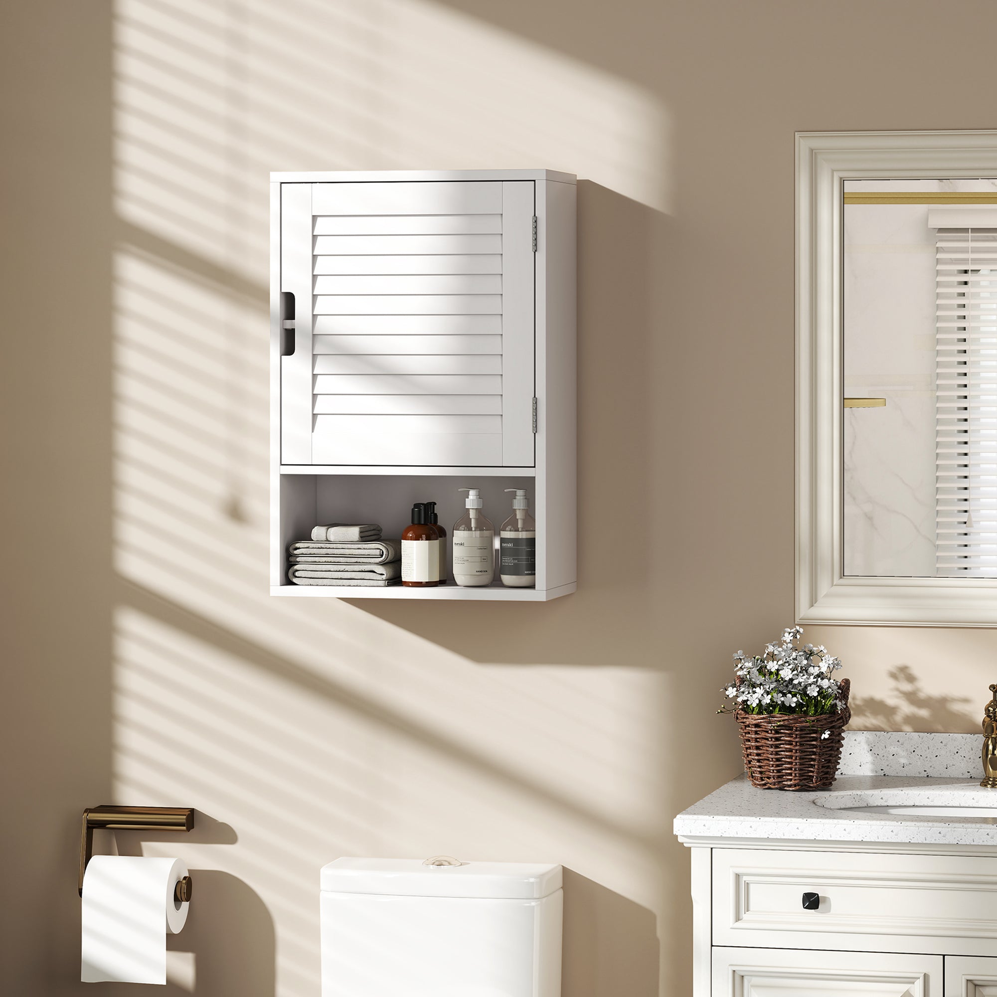 HOMCOM Bathroom Cabinet, Wall Mounted Storage Cabinet with Adjustable Shelves, 40 x 20 x 60 cm, White 