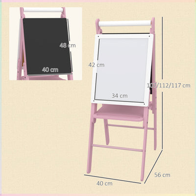 AIYAPLAY Three-In-One Easel for Kids, with Paper Roll, Adjustable Height - Pink 