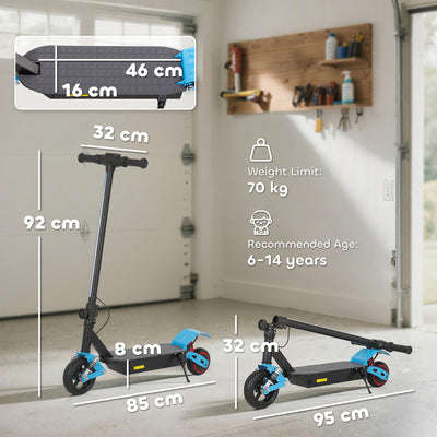 AIYAPLAY Foldable Kids Electric Scooter with LCD Display, Dual Shock Absorption, Up to 15 KM/H, Max Range 6 KM for Age 6-14, Blue 