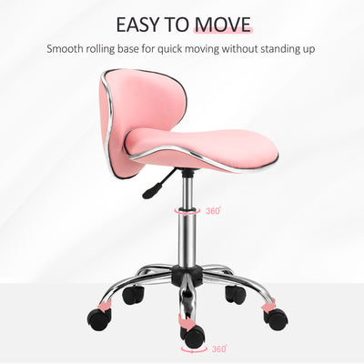 HOMCOM Adjustable Rolling Swivel Beauty Salon Chair, Stool for Spa, Pink 