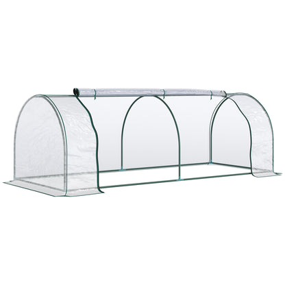 Outsunny Mini Greenhouse, Small Polytunnel Green House with Zipped Doors, Steel Frame for Garden Patio, 250 x 100 x 80cm, Clear 
