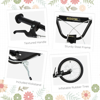 HOMCOM Kick Scooters for Kids with Adjustable Height, Anti-Slip Deck, Dual Brakes, Rubber Tyres, for Boys and Girls Aged 5+ Years Old - Black 