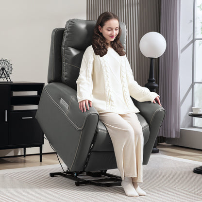 HOMCOM Power Lift Recliner Chair for Elderly, Overstuffed Faux Leather Riser and Reclining Chair with USB A+C Ports, Remote Control, Recliner Armchair for Living Room, Charcoal Grey 
