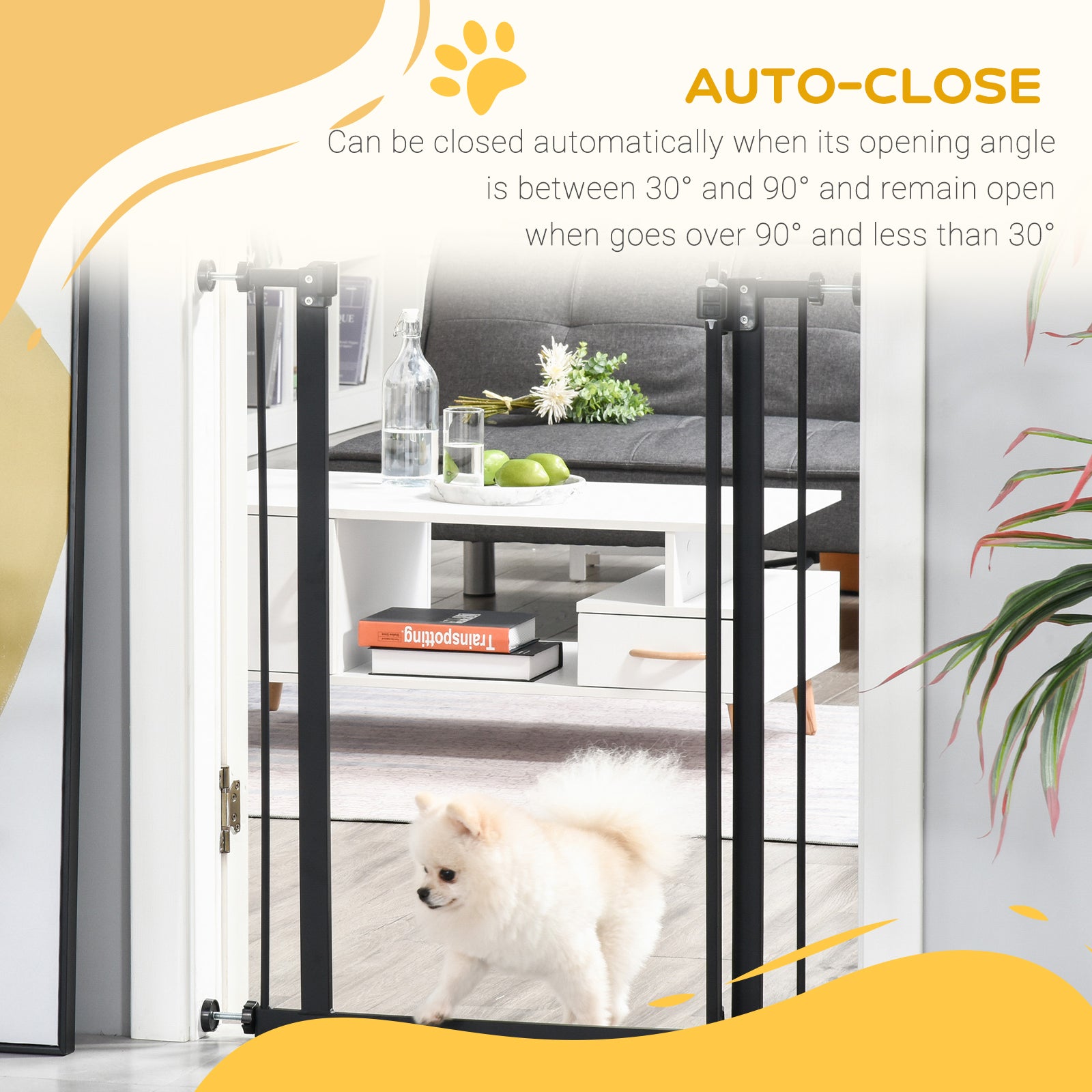 PawHut Pressure Fit Dog Stair Gate No Drilling Safety Gate Auto Close for Doorways, Hallways, 74-80cm Adjustable, 94cm Tall, Black 
