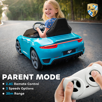 AIYAPLAY Kids Electric Car, 12V Licensed RUF GT Ride on Car with Suspension, Remote Control, Music, for 3-5 Years, Blue 
