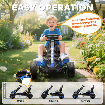 AIYAPLAY Pedal Go Kart for Kids Aged 3-6 Years, with Freewheel System, Brake, EVA Anti-Slip Wheels, Blue 