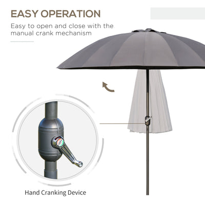 Outsunny 2.5m Shanghai Garden Parasol Umbrella with Crank & Tilt, Adjustable Outdoor Sun Shade, Grey 