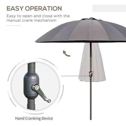 Outsunny 2.5m Shanghai Garden Parasol Umbrella with Crank & Tilt, Adjustable Outdoor Sun Shade, Grey 