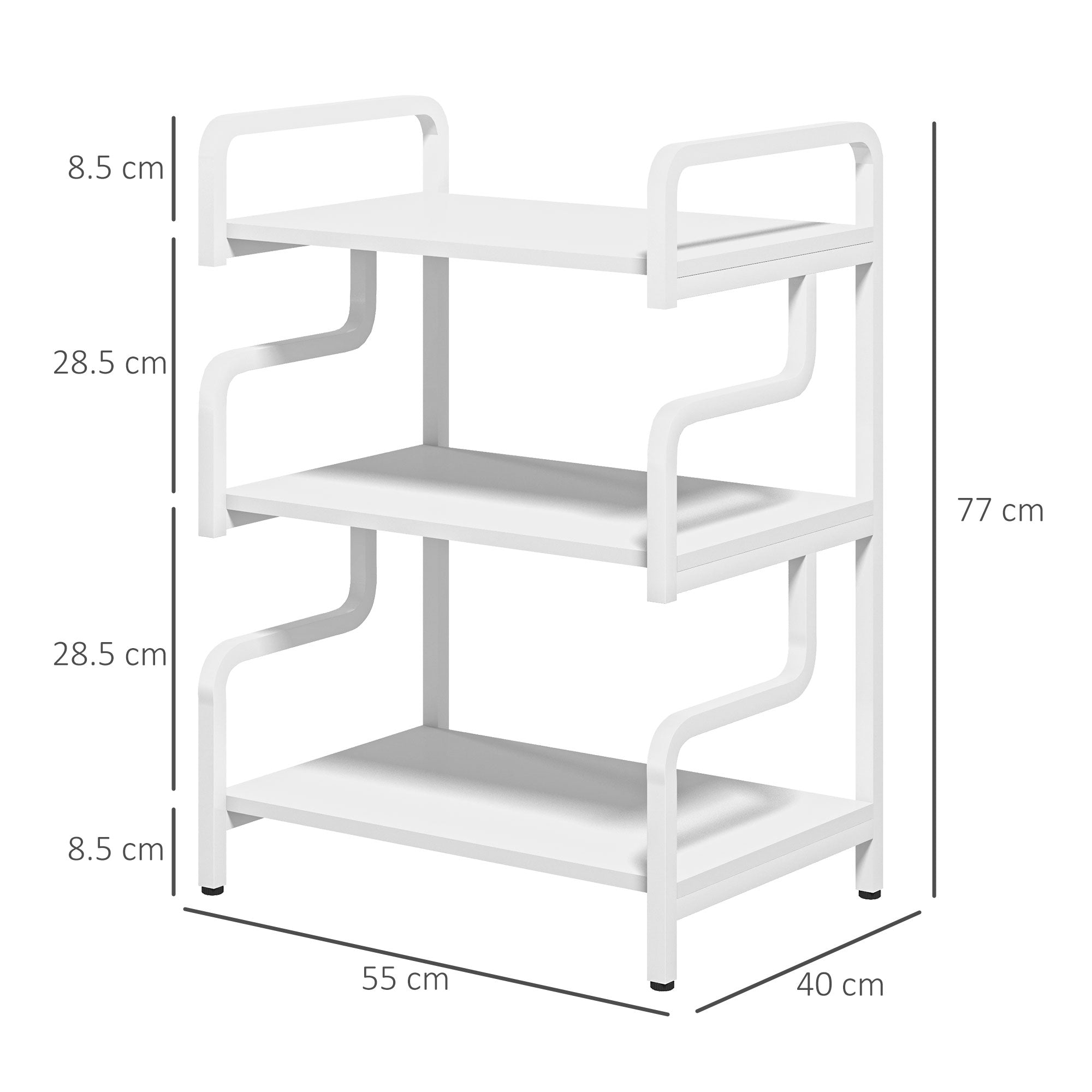 HOMCOM 3-Tier Printer Stand with Storage Shelves, Printer Table, 55 x 40 x 77cm Printer Shelf for Home Office, Study, White 