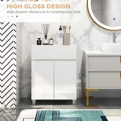 kleankin Freestanding Bathroom Cabinet, High Gloss Storage Cabinet with Doors and Adjustable Shelf, 60 x 30 x 80 cm, White 