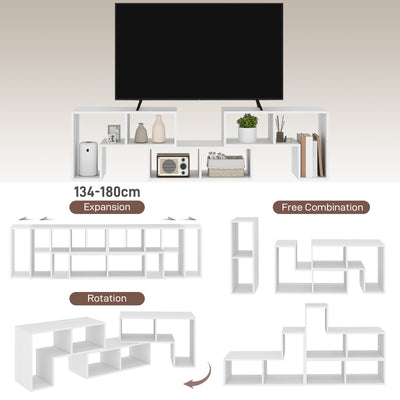 HOMCOM TV Stand for TVs up to 75 Inches, Free Combination TV Unit with Storage Shelves, Extendable Entertainment Centre for Living Room, White Wood Grain 