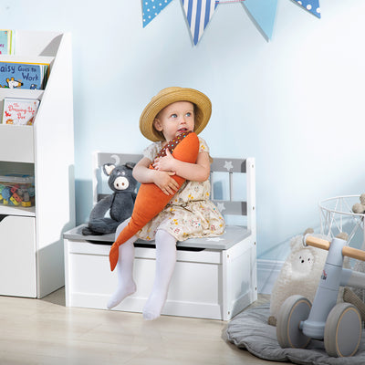 ZONEKIZ 2 In 1 Kids Storage Bench, Toy Box w/ Safety Rod - Grey 