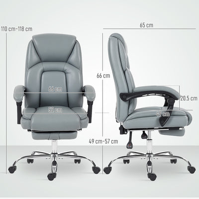 HOMCOM Faux Leather Reclining Office Chair, with Footrest - Grey 