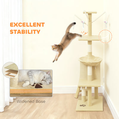 PawHut Multi-Level Cat Tower, 134cm Cat Tree with Condo and Sisal Scratching Posts for Indoor Kittens, Beige 