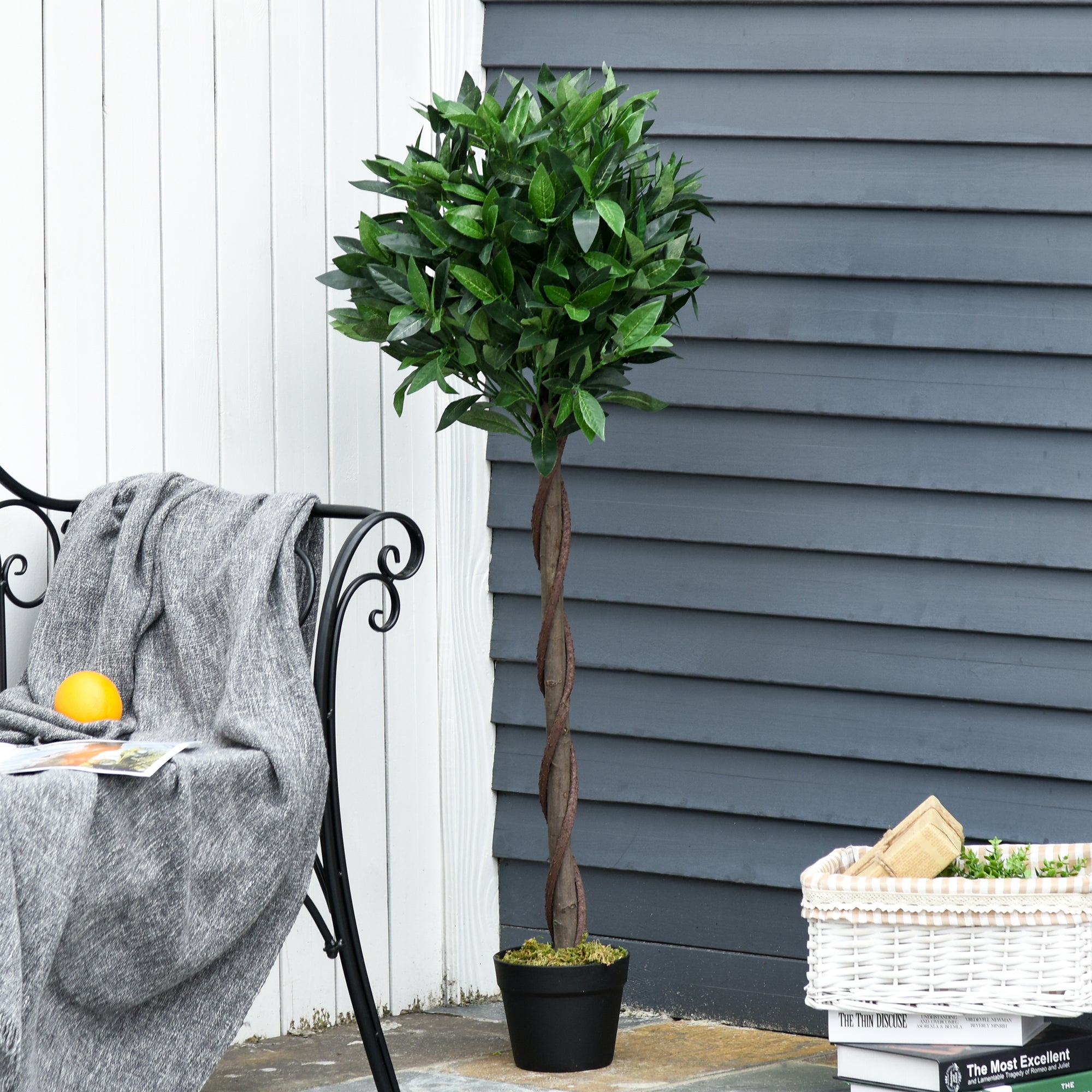 Outsunny Set Of 2 120cm/4FT Artificial Bay Laurel Topiary Trees w/ Pot Fake Indoor Outdoor Greenery Plant Home Office Garden Decor Green 