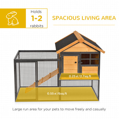 PawHut Rabbit Hutch Guinea Pig Hutch Wood-metal Elevated Guinea Pig House Pet Bunny Cage for Outdoor 122 x 63 x 92cm Light Yellow 