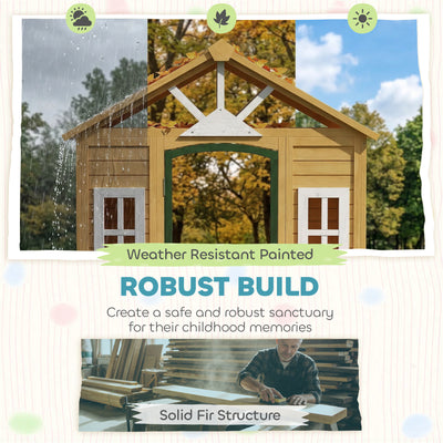 AIYAPLAY Outdoor Kids Playhouse, Wooden Wendy House with Door, 3 Windows, 2 Flower Boxes for Garden, Indoor Playroom 