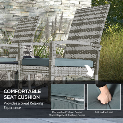 Outsunny Outdoor PE Rattan Rocking Chair Set of 2, Garden Rocking Chair Set with Armrest and Cushion, Light Grey 